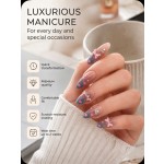 Pink‑Blue Gradient Heart Press‑On Nails, Gentle 3D Bow Rhinestone Almond False Nails